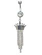 Belly Ring - Crown with Dangling Chains and Clear CZ - Stainless Steel