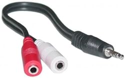 2 x 3.5mm Stereo Female / 3.5mm Stereo Male, 6 inch