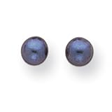 14k Gold 4-4.5mm Black Button Cultured Pearl Stud Earrings