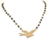 Beautiful Flying Bird Charm Necklace on Wood & Gold Beaded Chain Matte Gold Tone