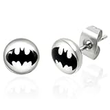 The Stainless Steel Jewellery Shop - Stainless Steel Black on White Batman Stud Earrings (pair)