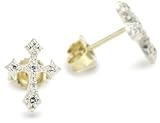Mizuki Silver and Gold Petite Diamond Gothic Cross Stud Earrings