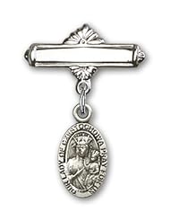 Sterling Silver Baby Badge with O/L of Czestochowa Charm and Polished Badge Pin