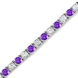 1 CT Amethyst & Diamond Bracelet 14K White Gold