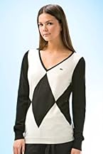 Long Sleeve Extrafine Merino Wool Placed Argyle V-Neck Sweater