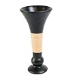 Handcrafted Jet Black Terracotta Cone Vase With Rattan Band - Fluted