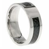 316L Stainless Steel Ring with Carbon Fiber. Comfort fit. Width: 8mm