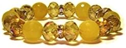 Faceted Yellow Agate Gemstone And Citrine Crystal Bead Stretch Bracelet, Stacking Stretch Bracelet