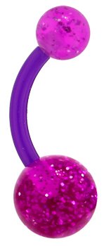 PURPLE Bioplast UV Glitter Belly Button Ring