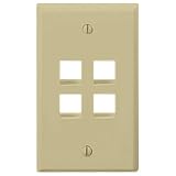 Leviton 40804-BI QuickPort Flush Mount Wall Plate, 4-Port, Ivory
