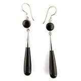 Silver And Wood Large Tear Drop Hoop Earrings