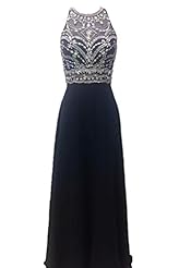 Natural   Waistline Sleeveless Open-Back  Chiffon Evening Dress  With Rhinestones
