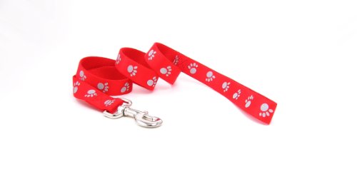 Reflective Dog Leash 4 Ft. Red w PawPrints with a Width of 5 8 in.