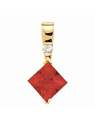 10K Yellow Gold Princess Cut Chatham Created Ruby and Diamond Pendant -- LIFETIME WARRANTY