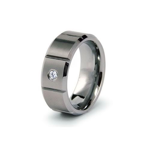 Tungsten Carbide Satin/HP 0.04ctw Diamond Ring - Available Size: 7, 7.5, 8, 8.5, 9, 9.5, 10, 10.5, 11, 11.5, 12, 12.5, 13, 13.5