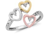 14K Tri-Color Gold 3 Hearts Diamond Ring