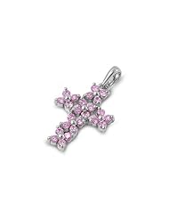 Sterling Silver Cross Pink Ice CZ Pendant Cute Wholesale Love Charm Pure 925 New with 0.8mm Snake Chain