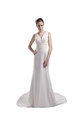 V-neck Beaded Chiffon Prom Dress/Wedding Dress  with a Court Train 