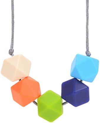 Superisun Colored Stone Baby Teething Necklace, BPA Free, FDA Certification, Silicone Teether Ring Pendant for Nursing Moms