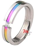 Stainless Steel Pride Rainbow Gem Ring sz 7 Gay Lesbian