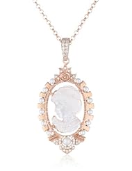 Sterling Silver Rose Gold Plated Mother-of-Pearl Cameo with Cubic Zirconia and Freshwater Cultured Pearl Pendant Necklace, 18"