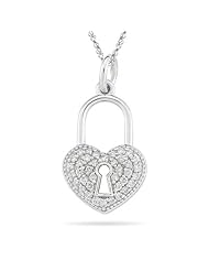 0.38 Cts Diamond Heart Lock Pendant in 14K White Gold
