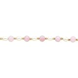14K Gold 6mm White Chinese Freshwater Cultured Round Pearl Rose Quartz Necklace 17
