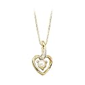 14K Yellow Gold 0.01 ct. Diamond and 4 MM Pearl Heart Pendant with Chain