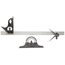 Starrett 434-18-4R Forged, Hardened Square, Center And Reversible Protractor Heads With Blade Combination Set, Smooth Black Enamel Finish, 4R Graduation, 18" Size