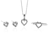 10K White Gold Heart Pendant, Earring and Ring Set