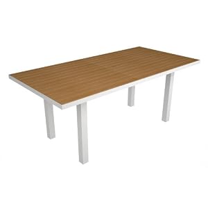 Polywood Euro All-Weather Rectangle Dining Table, White with Teak Finish Slats by 