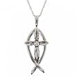 Diamond Cross & Fish Pendant Necklace in White Gold
