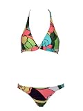 Split Multicolored Floral 2pc Bikini Banded Halter & Surf Pant Swim Bottom (Small)