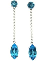 O&G Australia Natural Blue Topaz (4.8cttw), Rhodium Plated 925 Sterling Silver Earrings