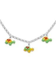 Unicornj Sterling Silver Childrens Necklace with Turtle Charms Green Yellow Red