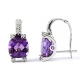 VVS Amethyst & Diamonds Huggie Earrings 14k White Gold