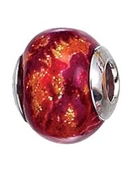 Genuine Zable (TM) Product. 925 Sterling Silver Red Pattern Murano Glass Bead Charm. 100% Satisfaction Guaranteed.