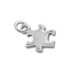 Autism Awareness Plain Puzzle Piece Sterling Silver Charm