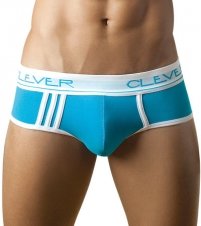 Basic sporty brief anatomically cut in the middle front with zig zag seams and cut sides covered in white trim that facilitates easy movement of the body,