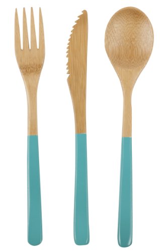 Core Bamboo Matte Finish 3-Piece Modern Bamboo Cutlery Set, Aqua On Sale