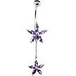 Violet Gem Dual Lily Dangle Belly Button Ring