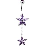 Violet Gem Dual Lily Dangle Belly Button Ring
