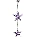 Violet Gem Dual Lily Dangle Belly Button Ring