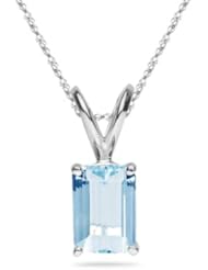 0.80 Cts of 7x5 mm AA Emerald Aquamarine Solitaire Pendant in 14K White Gold