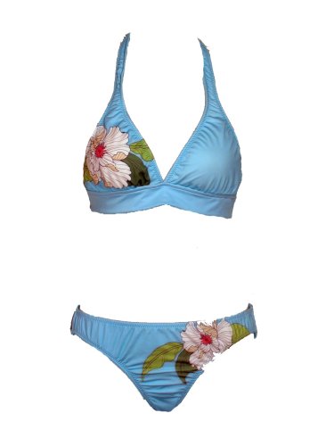Radio Fiji Blue Floral Rio Halter Bikini L