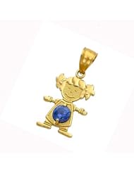14K Yellow Gold Girl Birthstone Charm Pendant December Simulated Blue Zircon