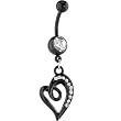 Bioplast Black Swirl Gem Heart Dangle Belly Ring