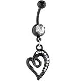 Bioplast Black Swirl Gem Heart Dangle Belly Ring