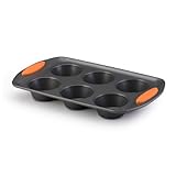 Rachael Ray Oven Lovin' Cups Nonstick Bakeware 6-Cup Muffin and Cupcake Pan, Orange Grip