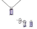 9ct White Gold Ladies Tanzanite/Diamond Pendant with 18" Chain & Earrings